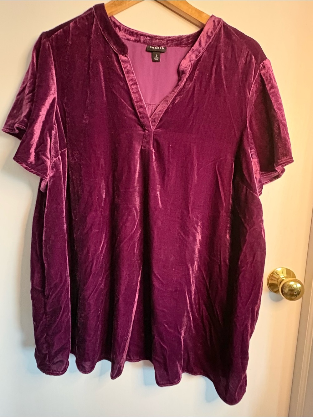 torrid Sz 2X Velvet V-Neck Plum Tunic Top Flutter Sleeve Boho Luxury Soft Chic